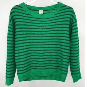 Birdcage Womens Green Navy Blue Striped 3/4 Sleeve Sweater S Preppy Nautical